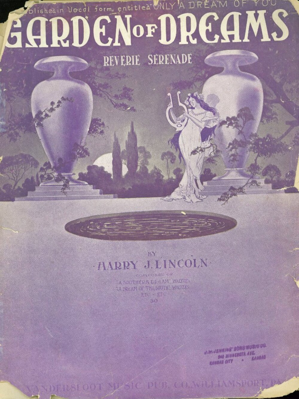 "GARDEN OF DREAMS- REVERIE SERENADE" by Harry J Lincoln- 11x14- Sheet Music-1909